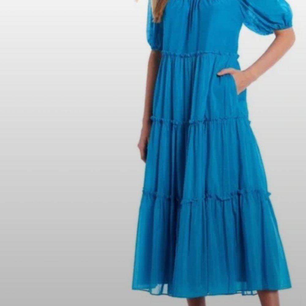 Antonio Melani Lucian Blue Rosalia Puff Sleeve Scoop Midi Swing Dress XS NWT